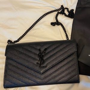 YSL Monogram Quilted Leather Wallet on Chain